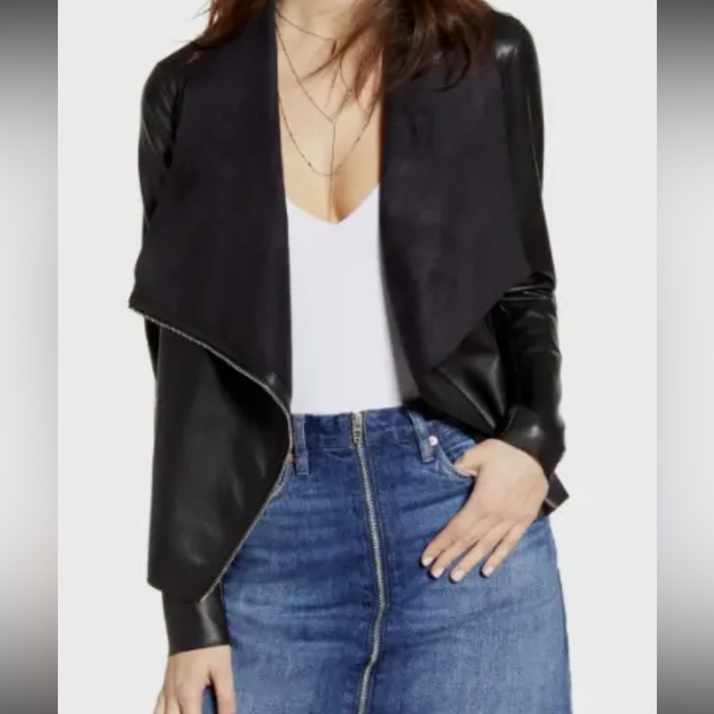 BLANKNYC Black Onto the Next Soft Faux Leather Drape Front Moto Jacket